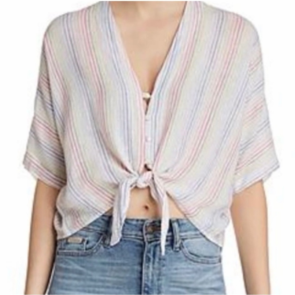 Rails Pastel Multi-Stripe Tie-Front V-Neck Top medium